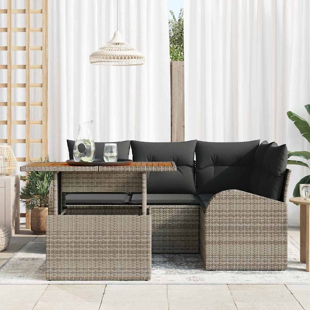 Conjunto de Sofá de Jardim 5 pcs Cinzeto Rattan Sintético