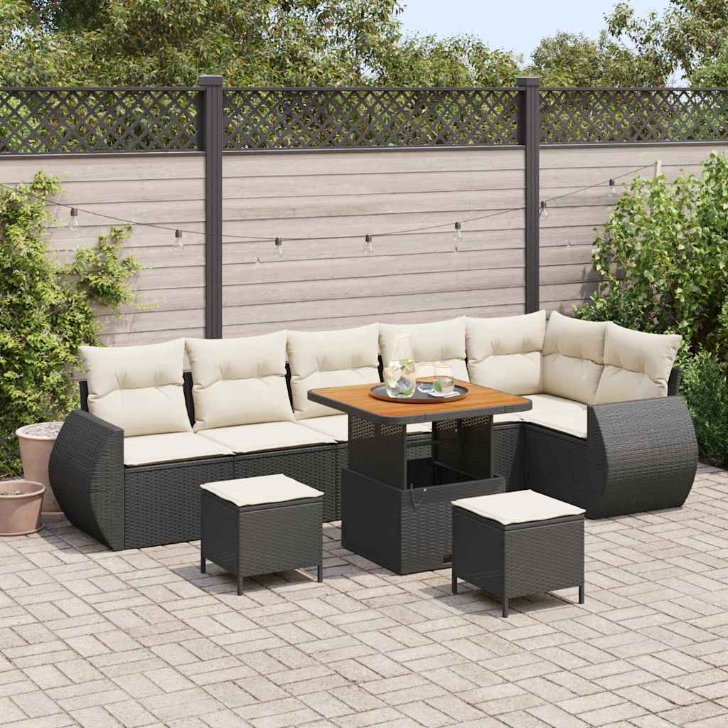 Conjunto de Sofá de Jardim 9 pcs Preto e creme 80 x 80 x 71 cm
