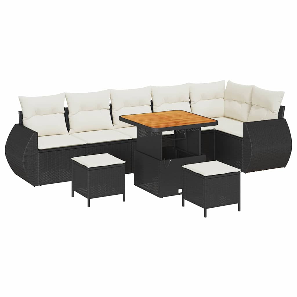 Conjunto de Sofá de Jardim 9 pcs Preto e creme 80 x 80 x 71 cm