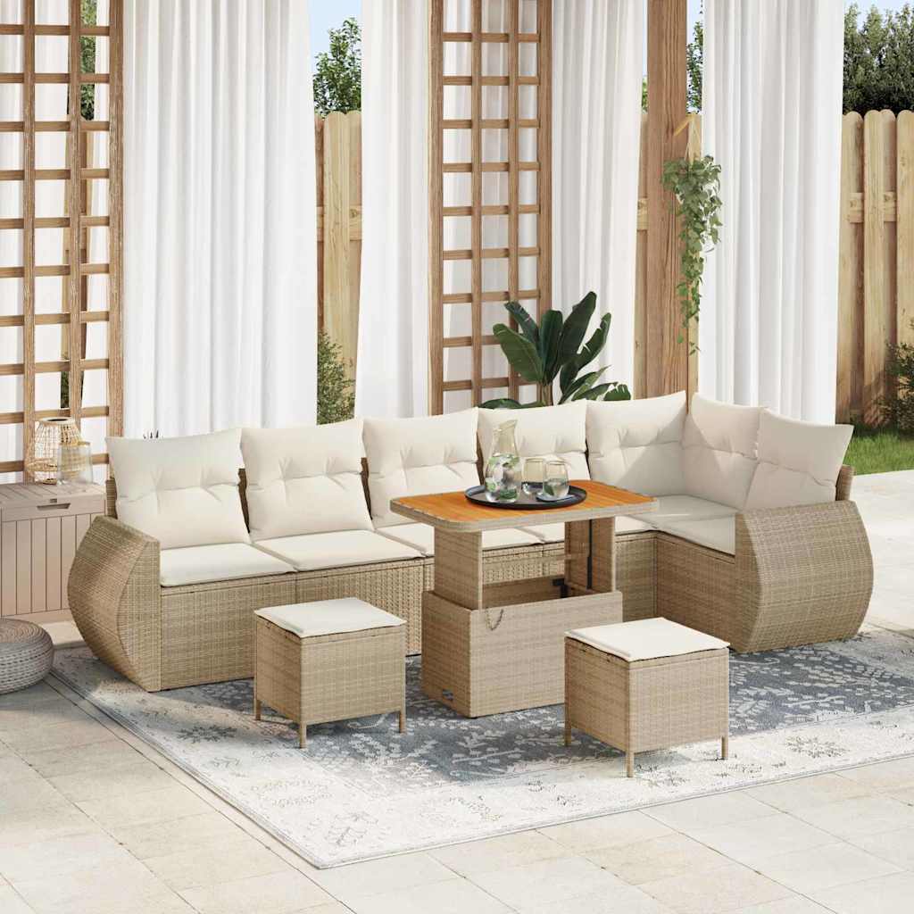 Conjunto de Sofá de Jardim 9 pcs bege e creme 90 x 55 x 71 cm