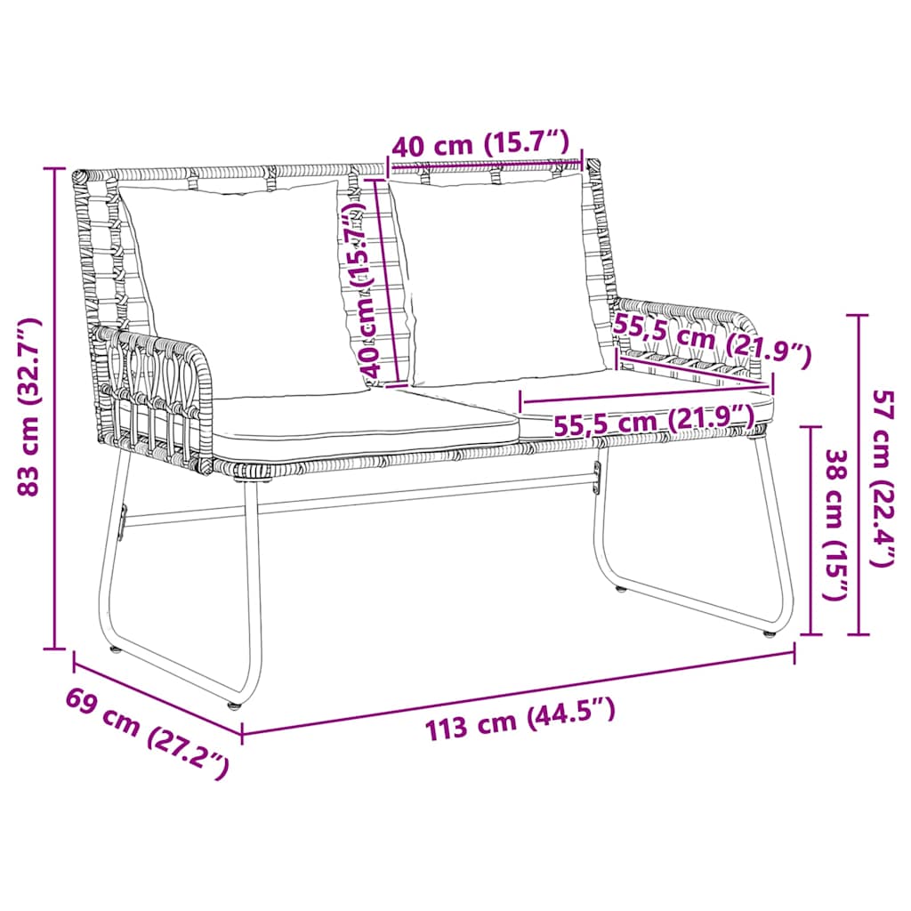 Banco de jardim Preto e Anthracite Rattan de poliéster, aço