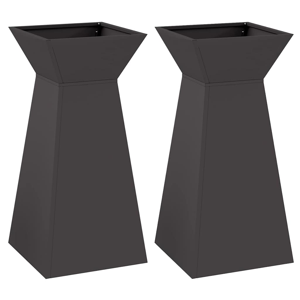 Vaso de Pilar 2 pcs Preto 35 x 35 x 73 cm Aço