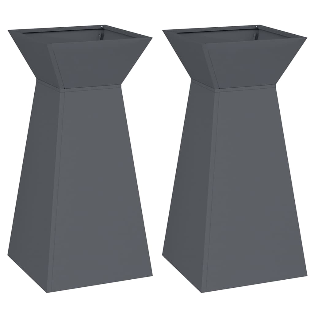 Vaso de Pilar 2 pcs Antracite 35 x 35 x 73 cm Aço