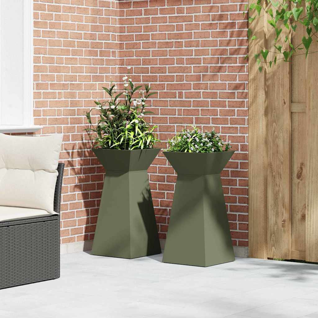 Vaso de Pilar 2 pcs Verde-azeitona 35 x 35 x 73 cm Aço