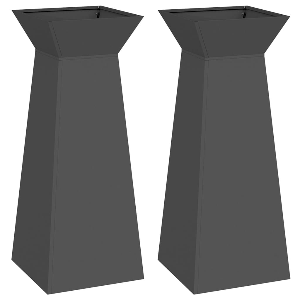 Vaso de Pilar 2 pcs Preto 40 x 40 x 100 cm Aço