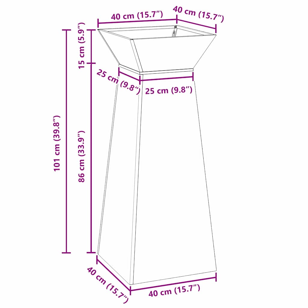 Vaso de Pilar Branco 40 x 40 x 100 cm Aço