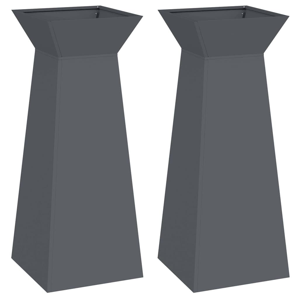 Vaso de Pilar 2 pcs Antracite 40 x 40 x 100 cm Aço