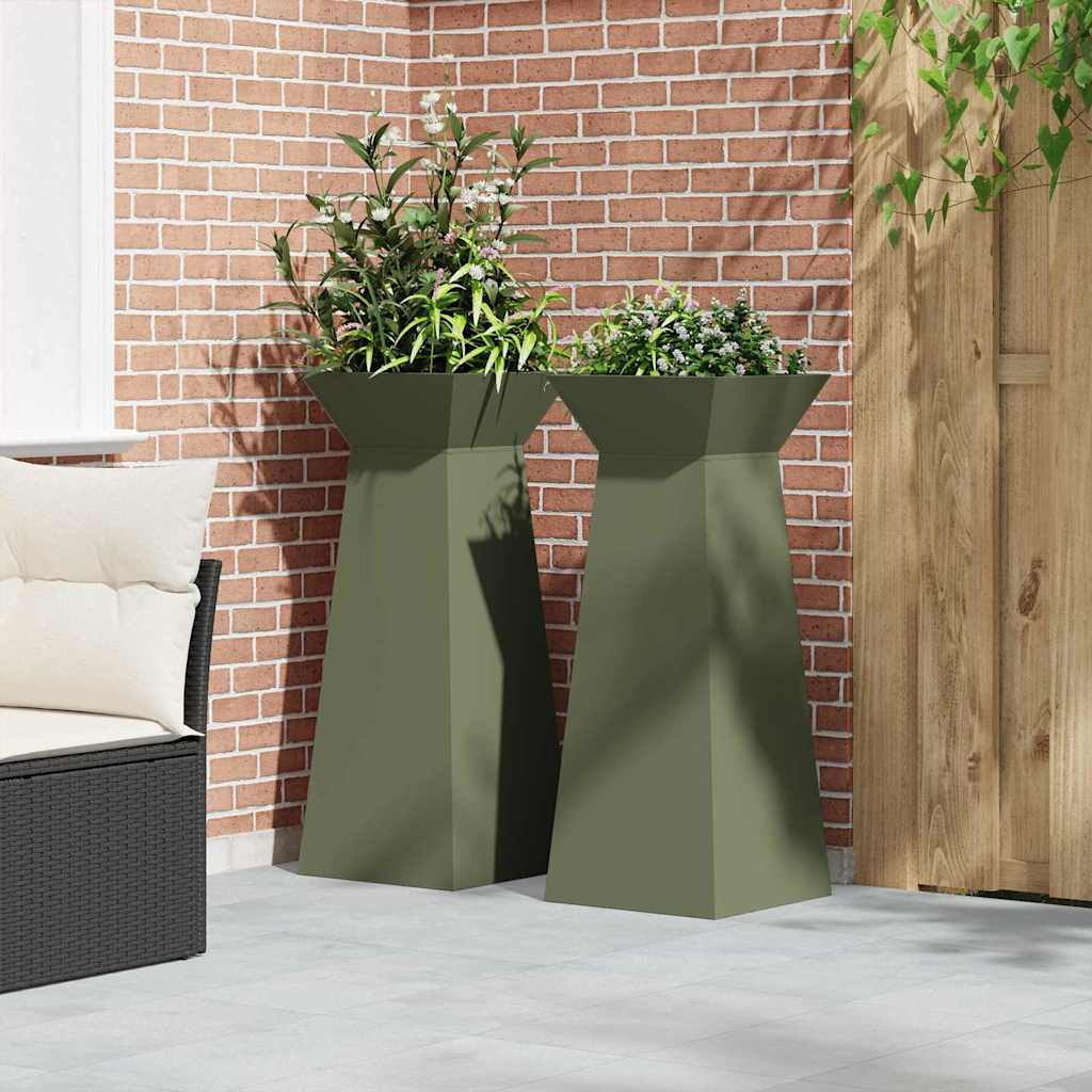 Vaso de Pilar 2 pcs Verde-azeitona 40 x 40 x 100 cm Aço
