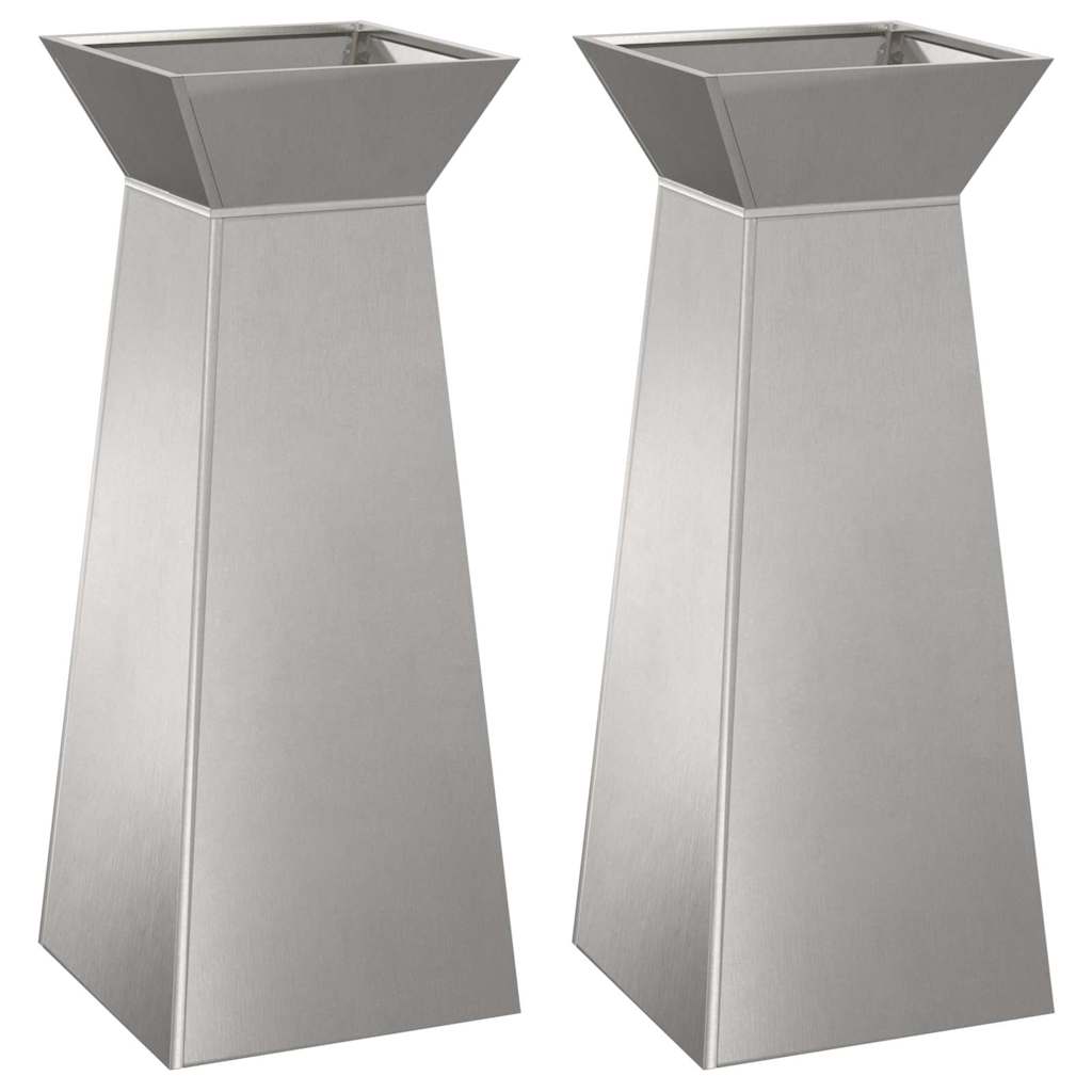 Vaso de Pilar 2 pcs Prateado 40 x 40 x 100 cm Aço