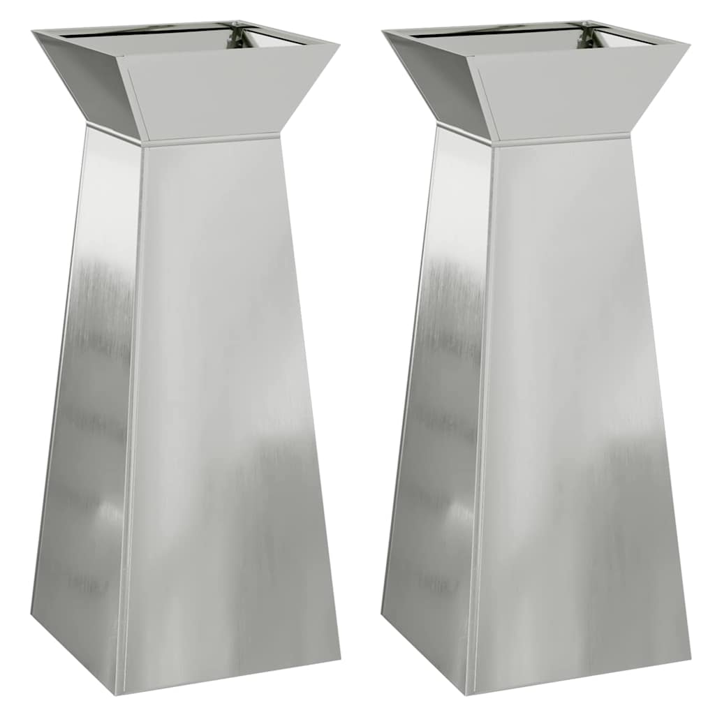 Vaso de Pilar 2 pcs Prateado 40 x 40 x 100 cm Aço
