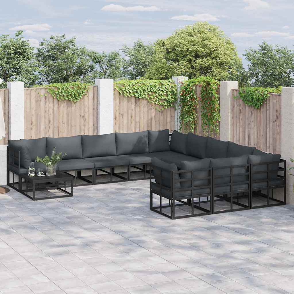 Conjunto de Sofá de Jardim com almofada 12 pcs Preto Alumínio