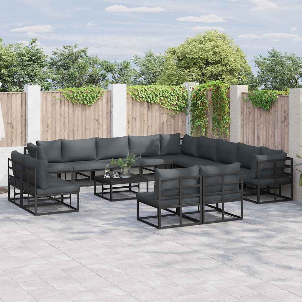 Conjunto de Sofá de Jardim com almofada 13 pcs Preto Alumínio