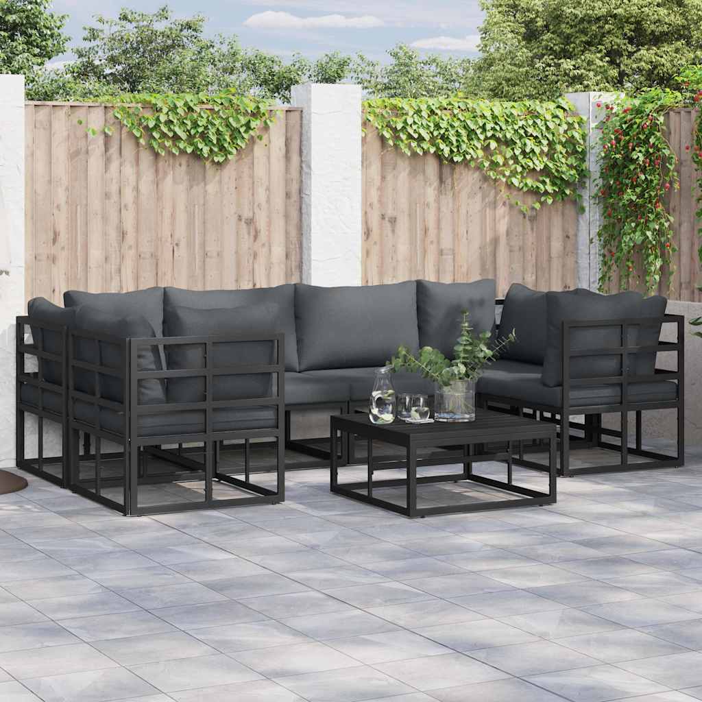 Conjunto de Sofá de Jardim 6 pcs Preto Alumínio