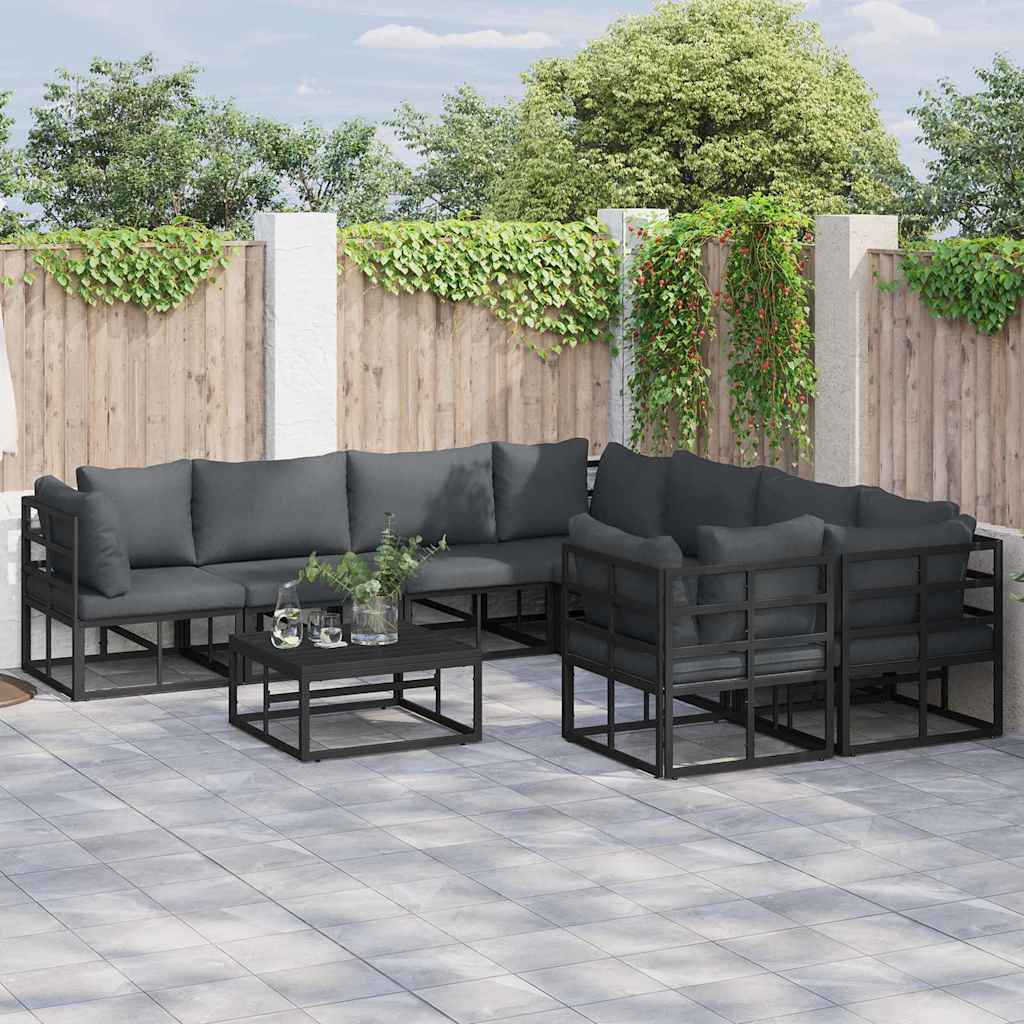 Conjunto de Sofá de Jardim com almofada 9 pcs Preto Alumínio