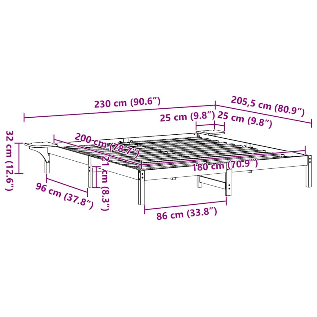 Estrutura de cama com mesas de cabeceira Branco 90 x 190 cm