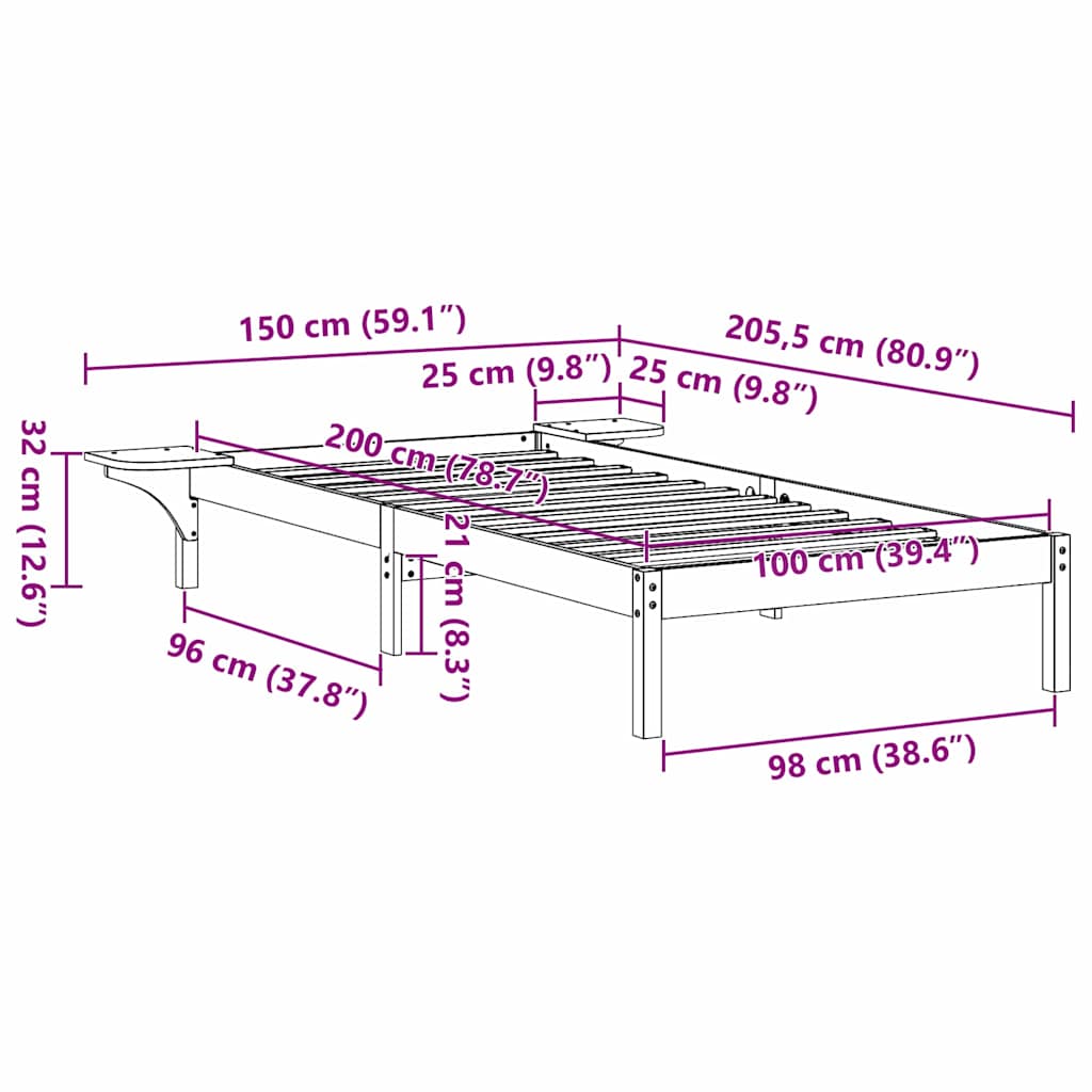 Estrutura de cama com mesas de cabeceira Castanho 100 x 200 cm