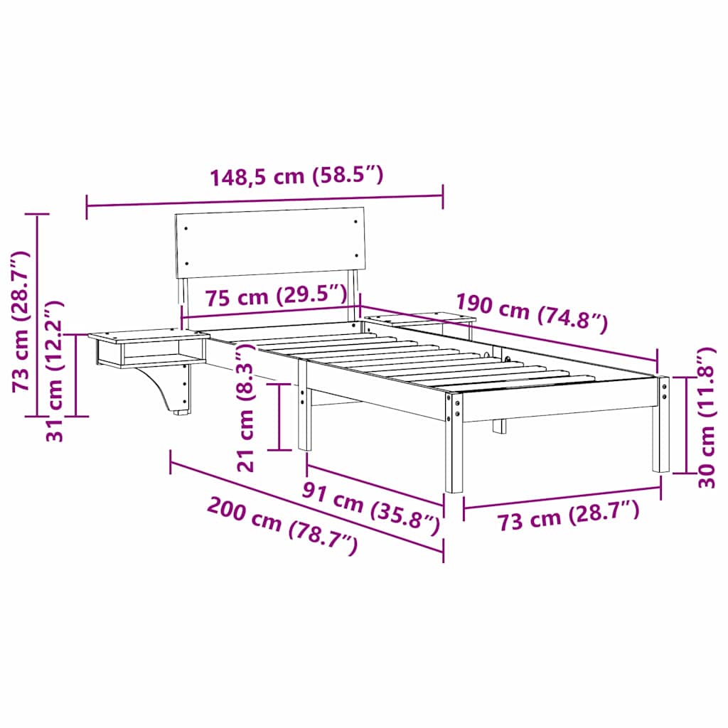 Estrutura de cama com mesas de cabeceira com cabeceira Branco