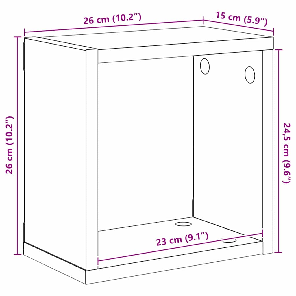 Prateleiras de Parede 2 pcs Carvalho Preto 26 x 15 x 26 cm