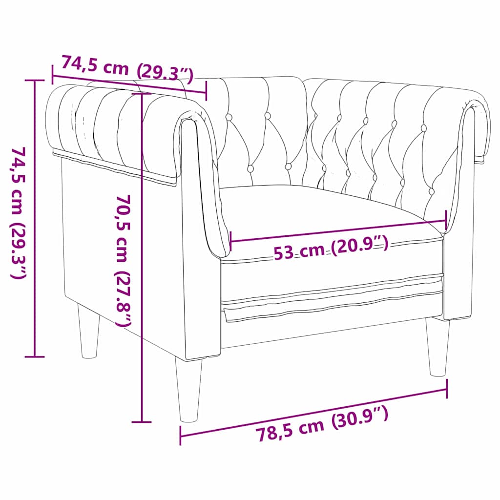 Poltrona Chesterfield Cinzento escuro 78.5 x 74.5 x 74.5 cm