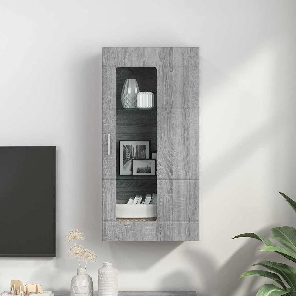 Estante de Parede com porta Sonoma cinzento 55 x 29 x 100 cm
