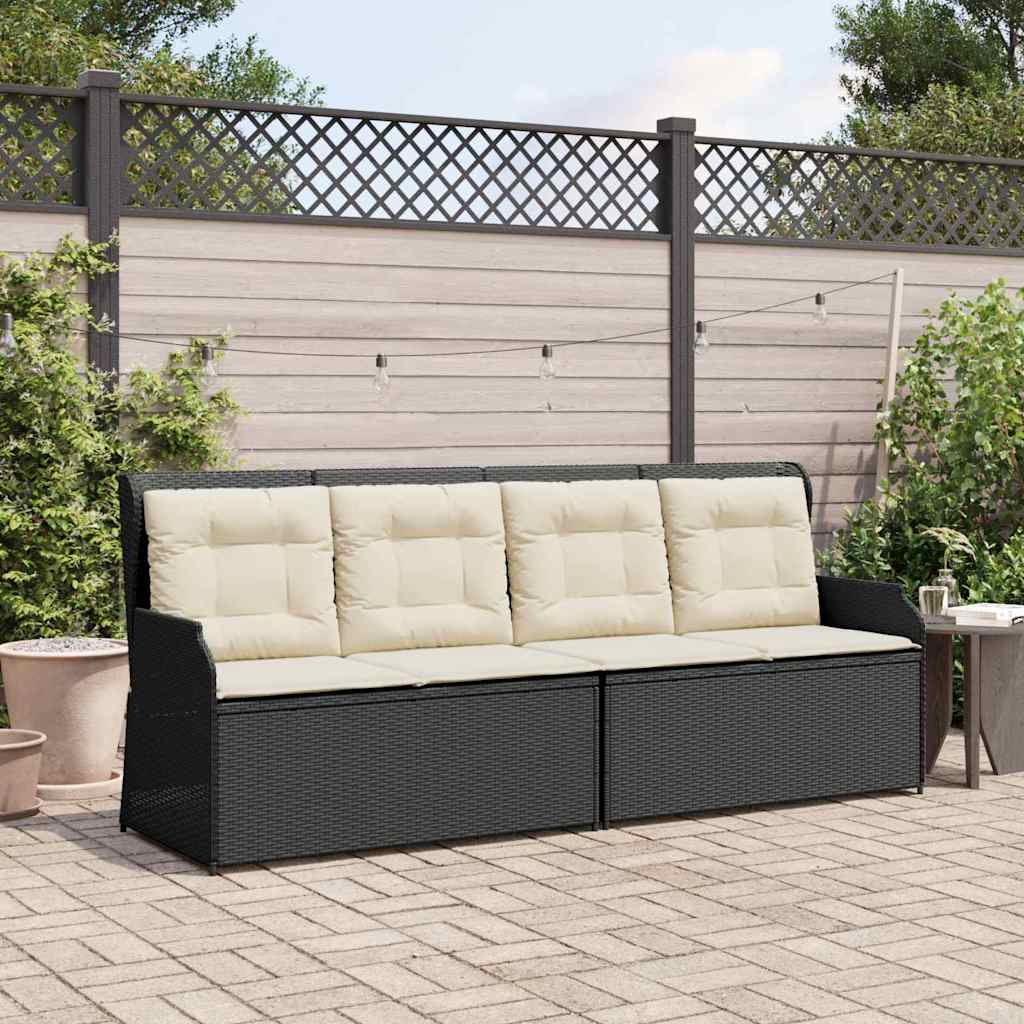 Banco de jardim com almofada Preto Rattan Sintético