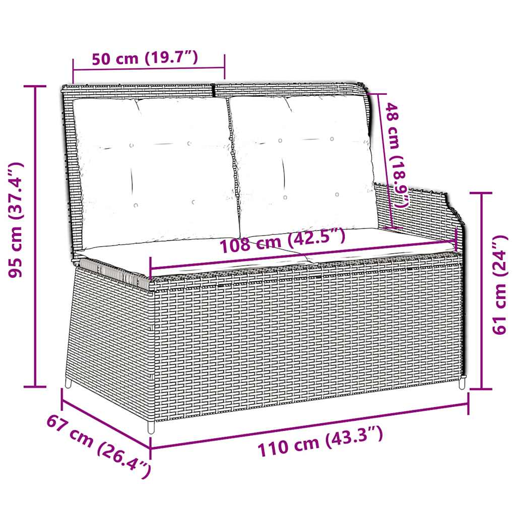 Banco de jardim com almofada Castanho Rattan Sintético
