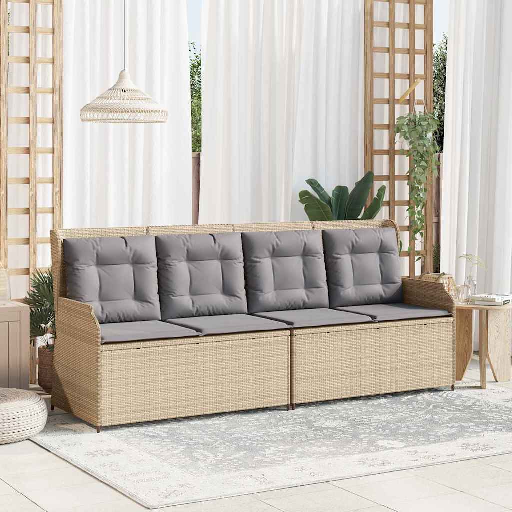 Banco de jardim com almofada Bege Rattan Sintético