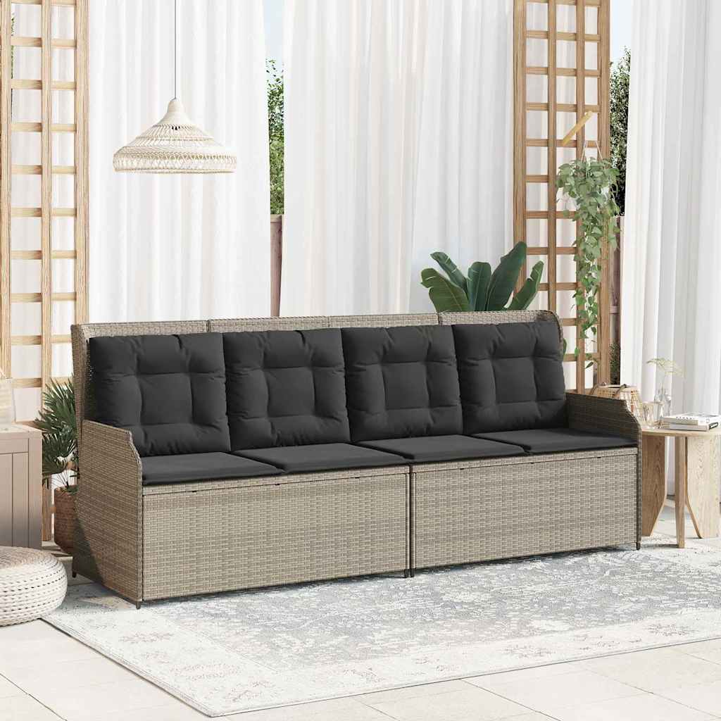 Banco de jardim com almofada Cinzento-claro Rattan Sintético