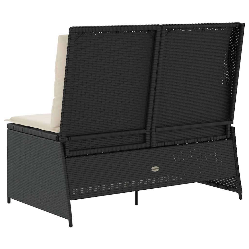 Banco de jardim com almofada Preto Rattan Sintético