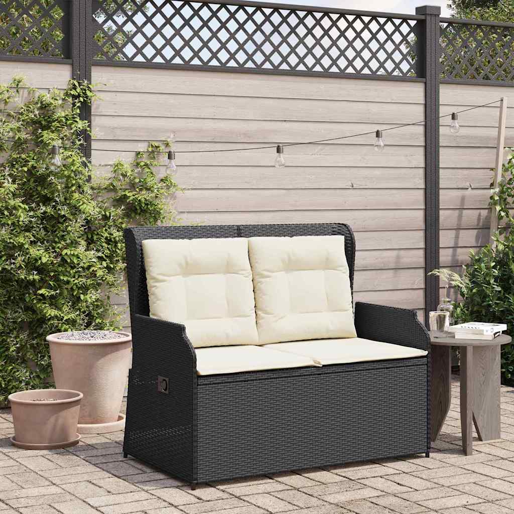 Banco de jardim com almofada Preto Rattan Sintético