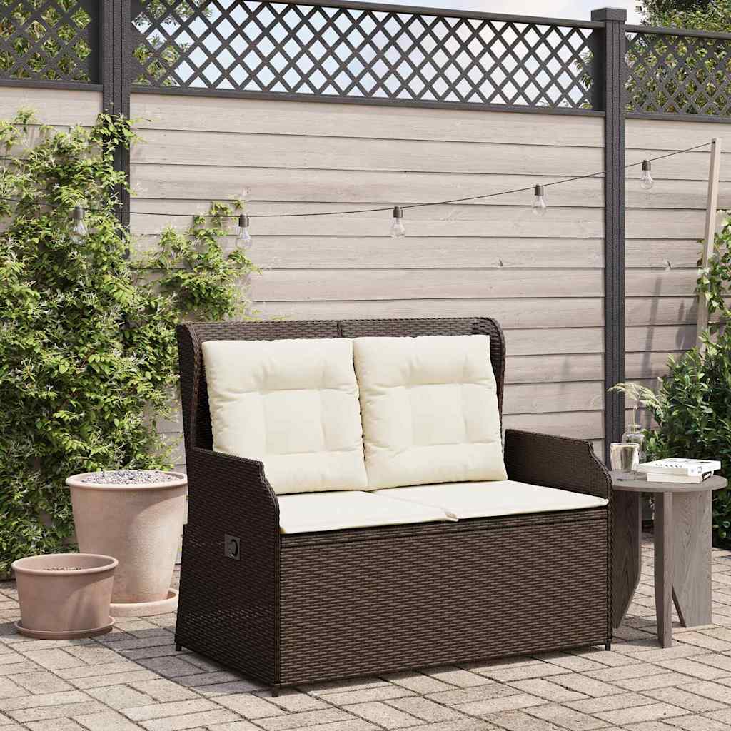 Banco de jardim com almofada Castanho Rattan Sintético