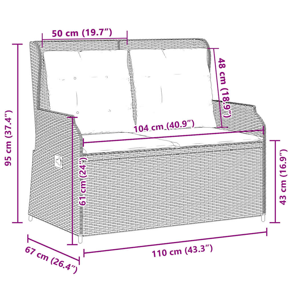 Banco de jardim com almofada Castanho Rattan Sintético