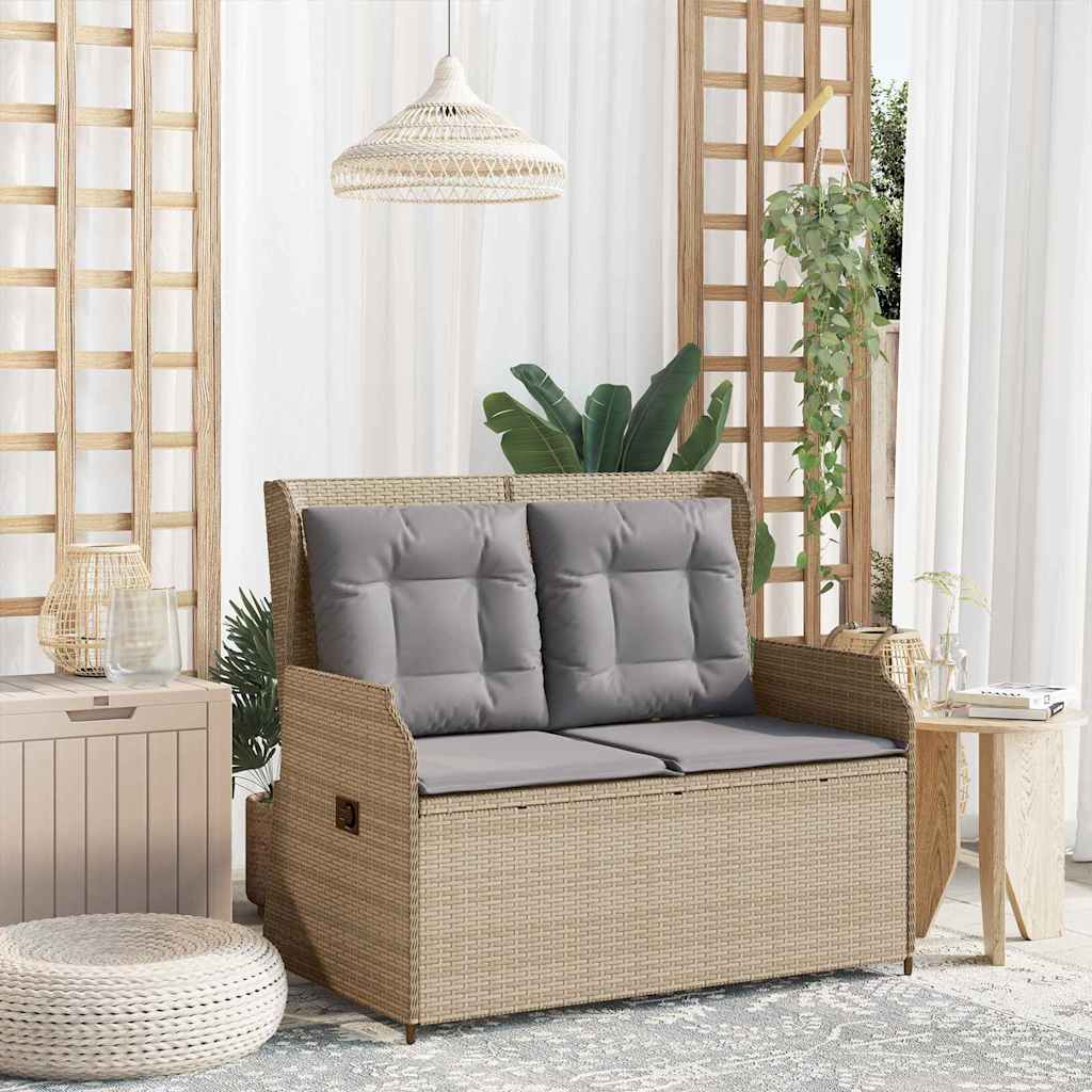Banco de jardim com almofada Bege Rattan Sintético