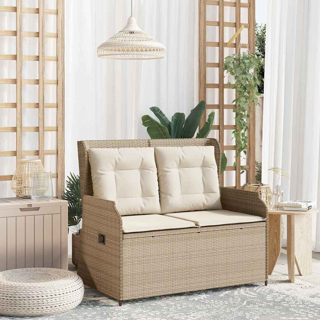 Banco de jardim com almofada Bege Rattan Sintético