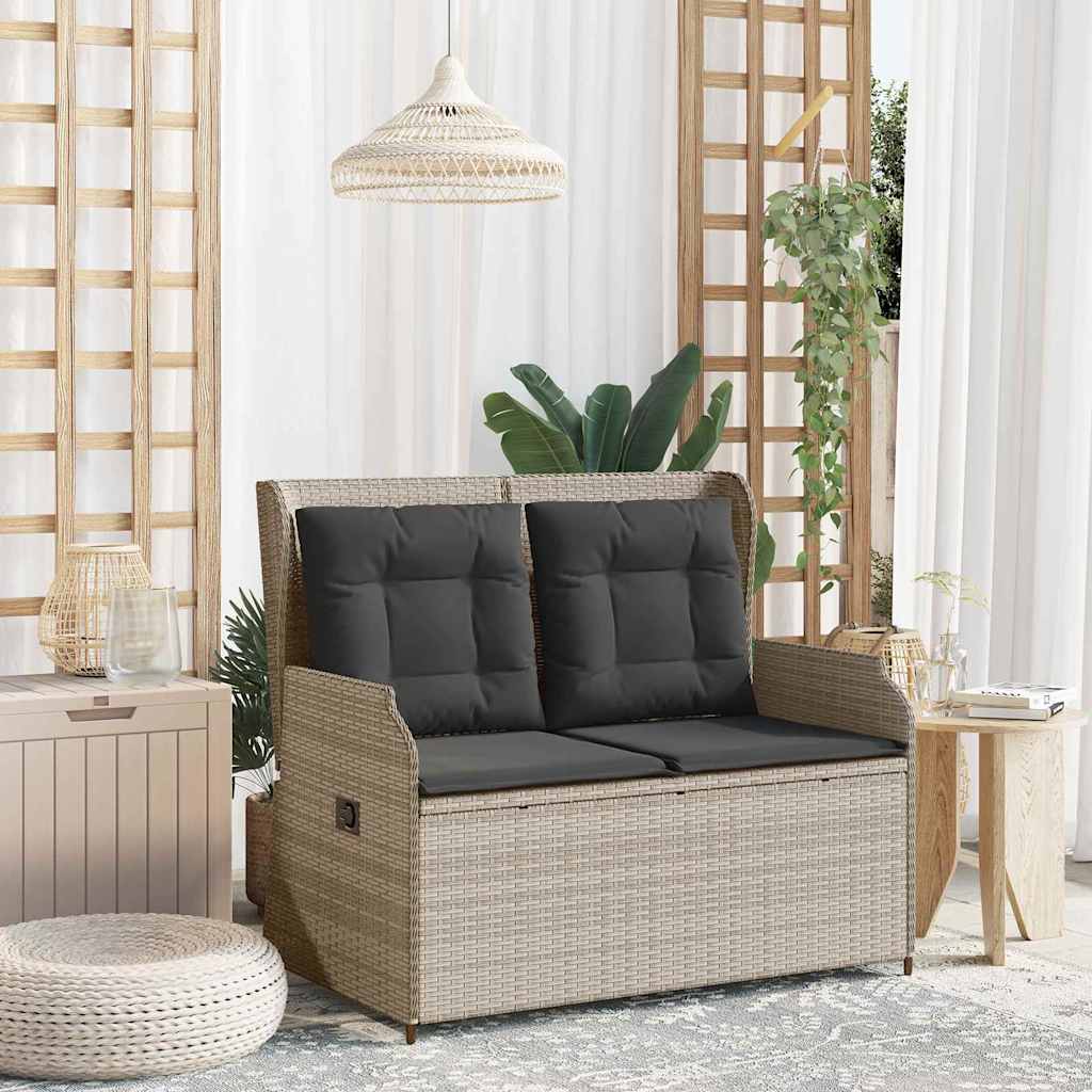 Banco de jardim com almofada Cinzento-claro Rattan Sintético