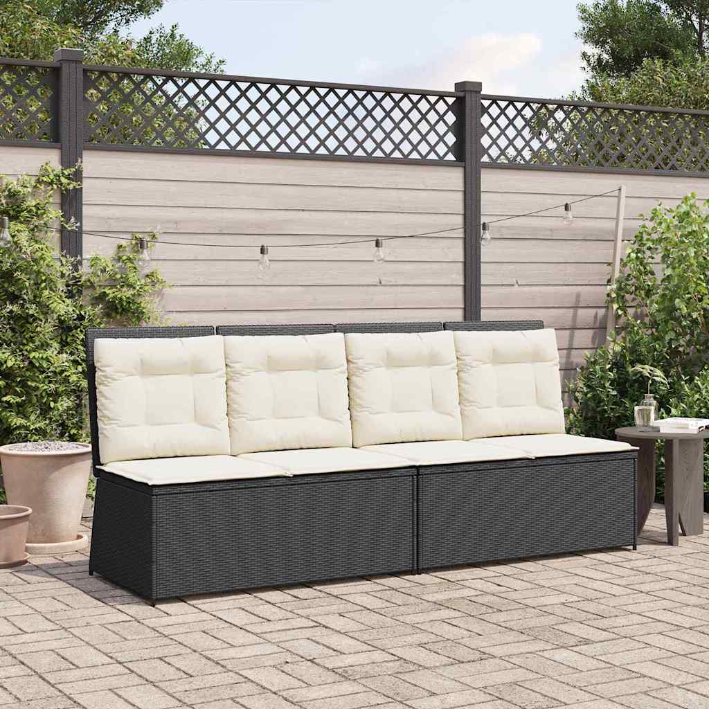 Banco de jardim com almofada Preto Rattan Sintético