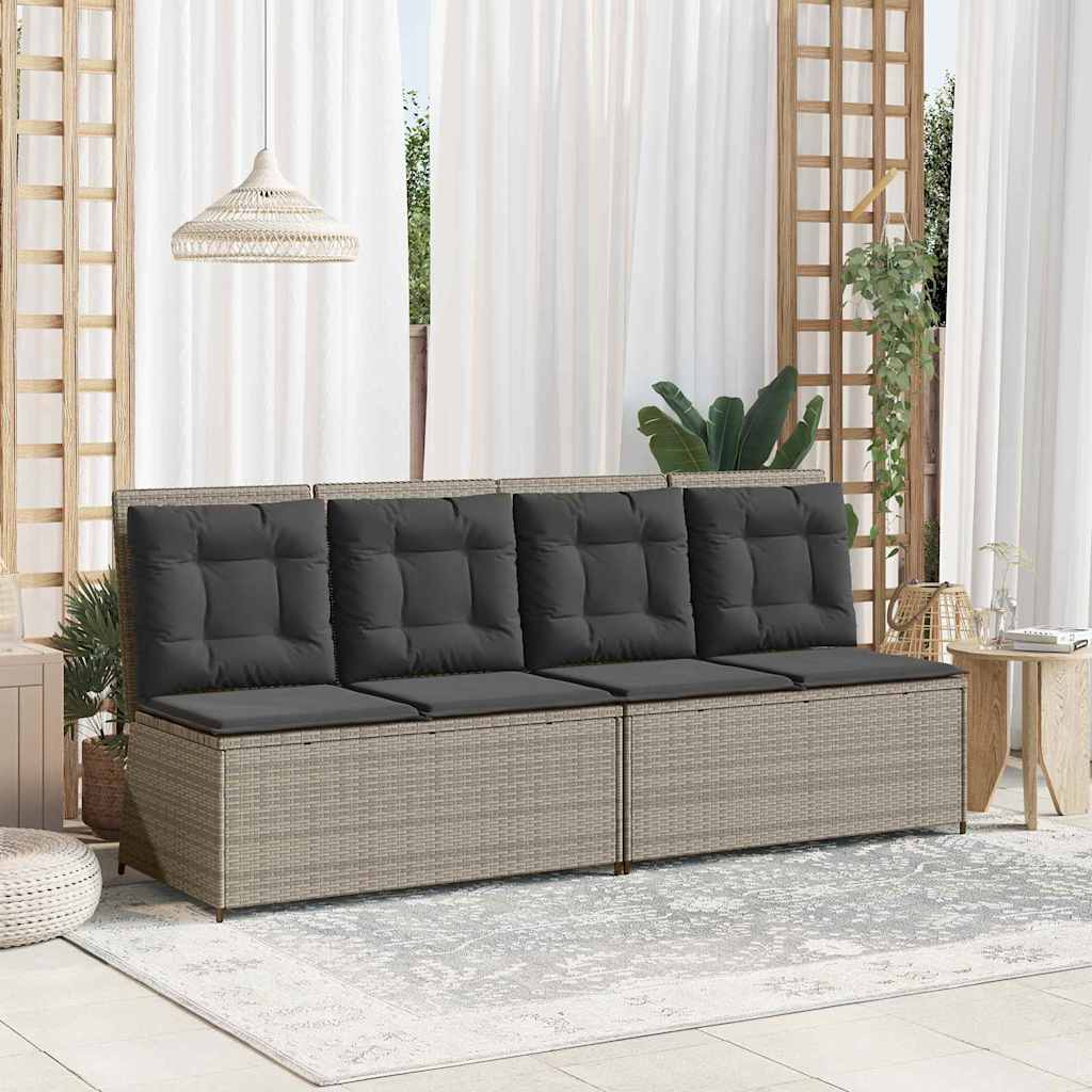 Banco de jardim com almofada Cinzento-claro Rattan Sintético