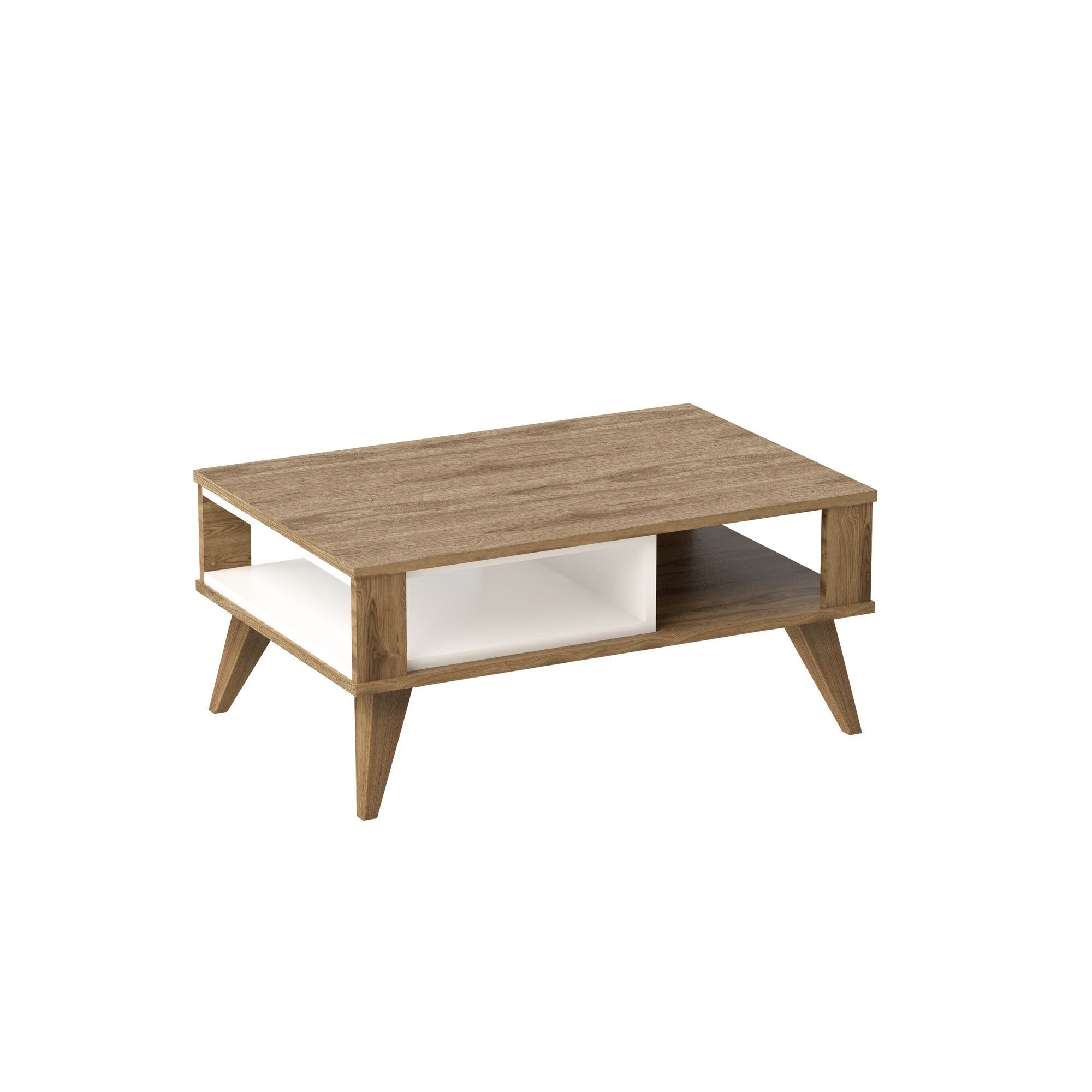Mesa de Centro Moderna – 90 x 60 x 40 cm – Carvalho e Branco – Painel de Partículas Revestido em Melamina