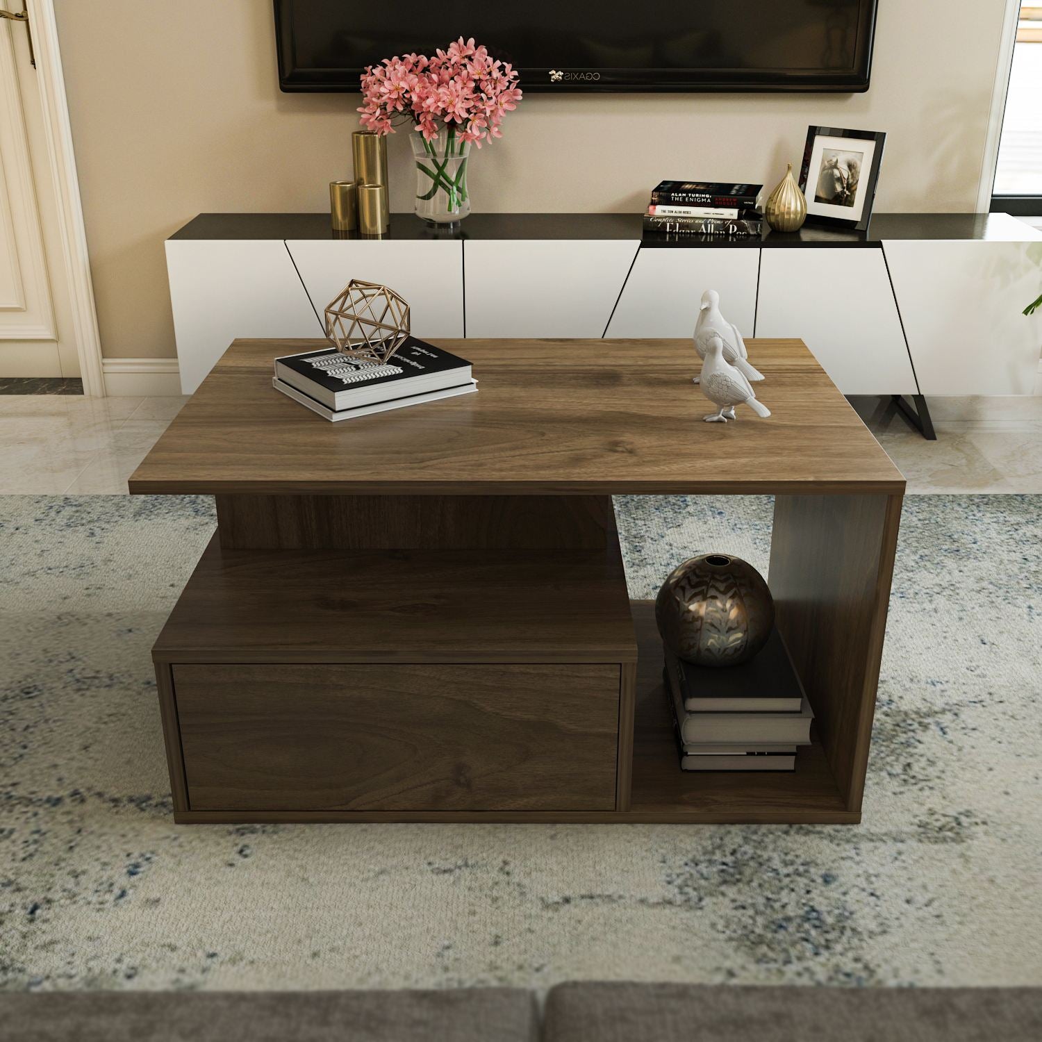 Mesa de Centro – 90cm x 48,6cm x 60cm – Nogueira – MDF