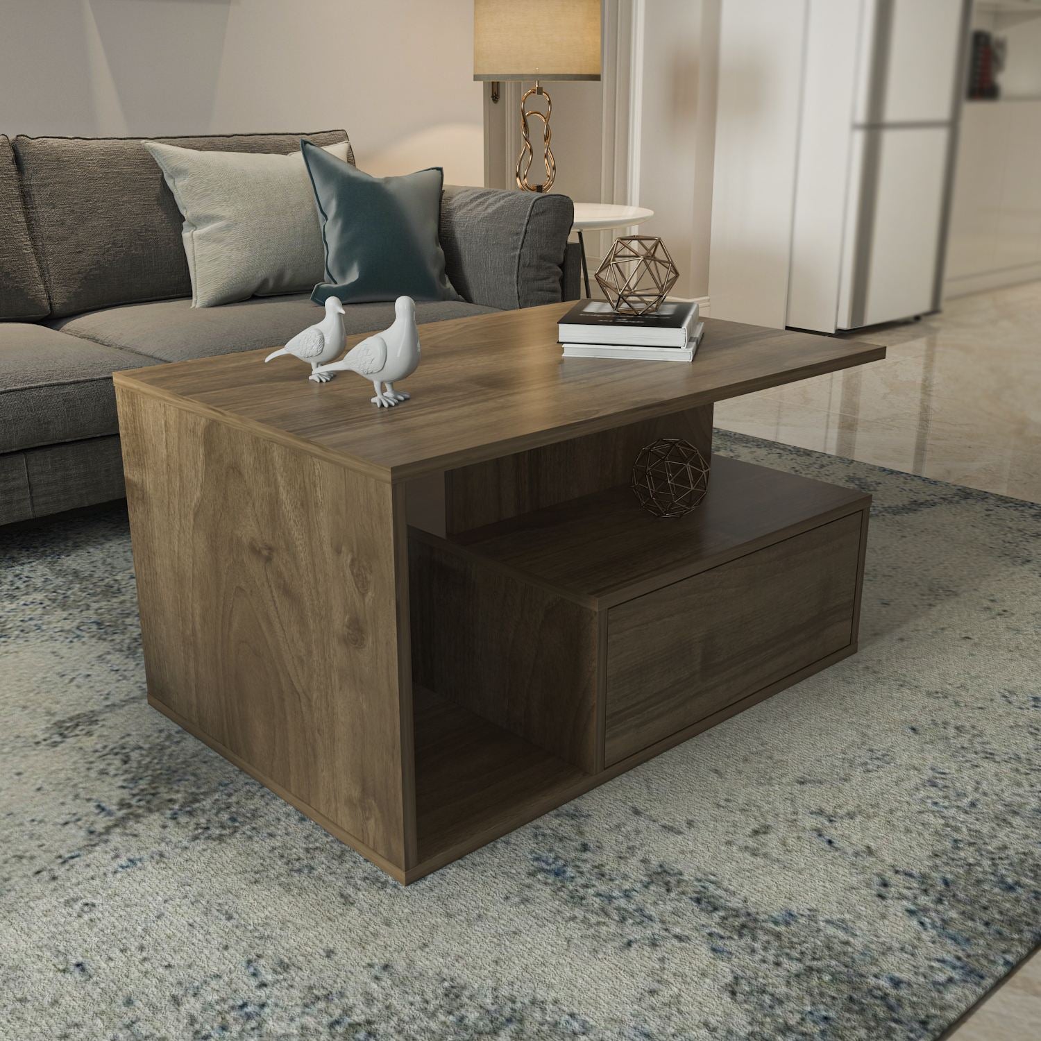 Mesa de Centro – 90cm x 48,6cm x 60cm – Nogueira – MDF