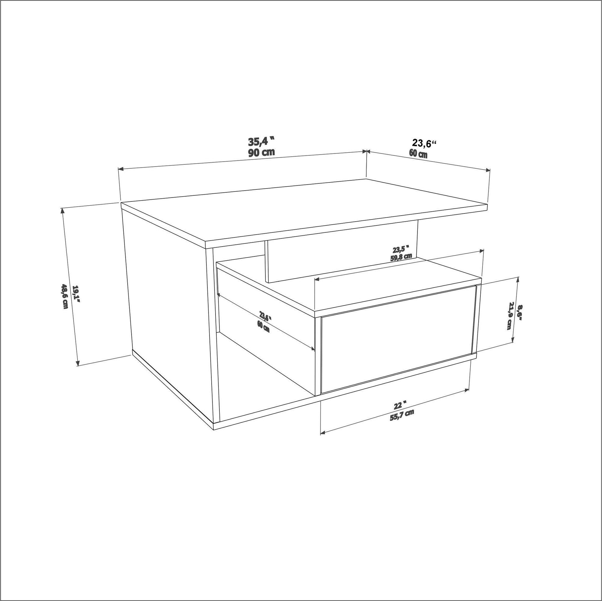 Mesa de Centro – 90cm x 48,6cm x 60cm – Nogueira – MDF