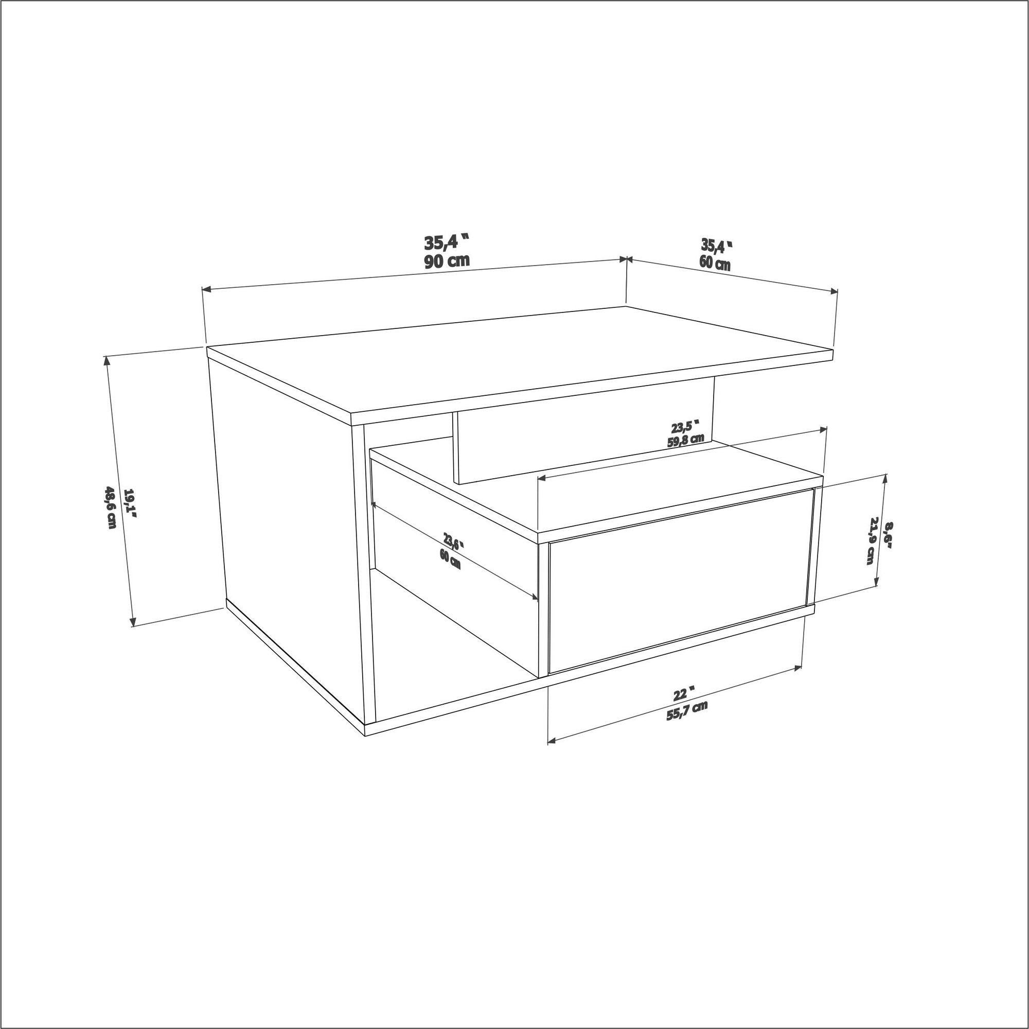 Mesa de Centro – 90cm x 48,6cm x 60cm – Bege e Branco – MDF