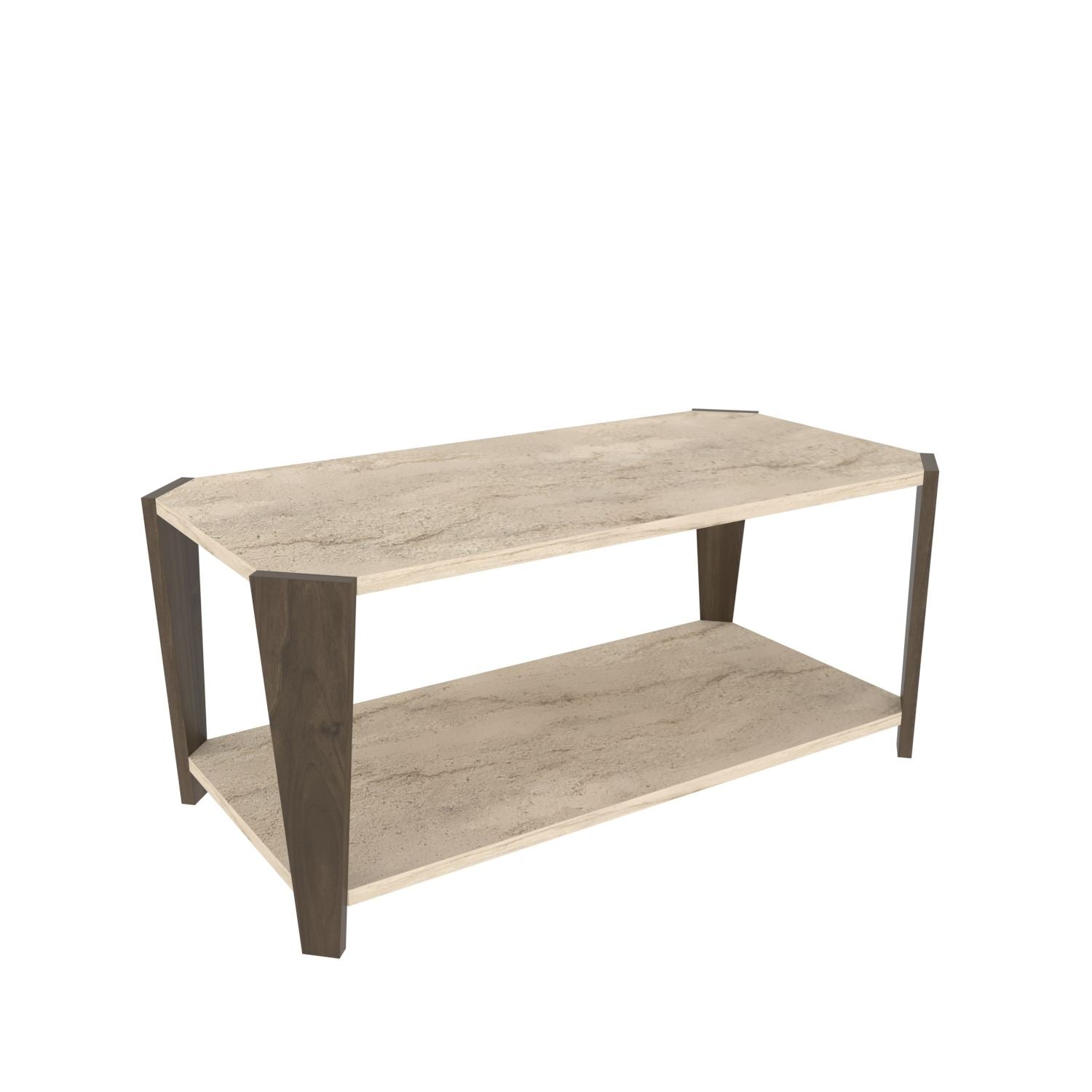 Mesa de Centro – 91cm x 40cm x 47,5cm – Noz e Travertino – Aglomerado
