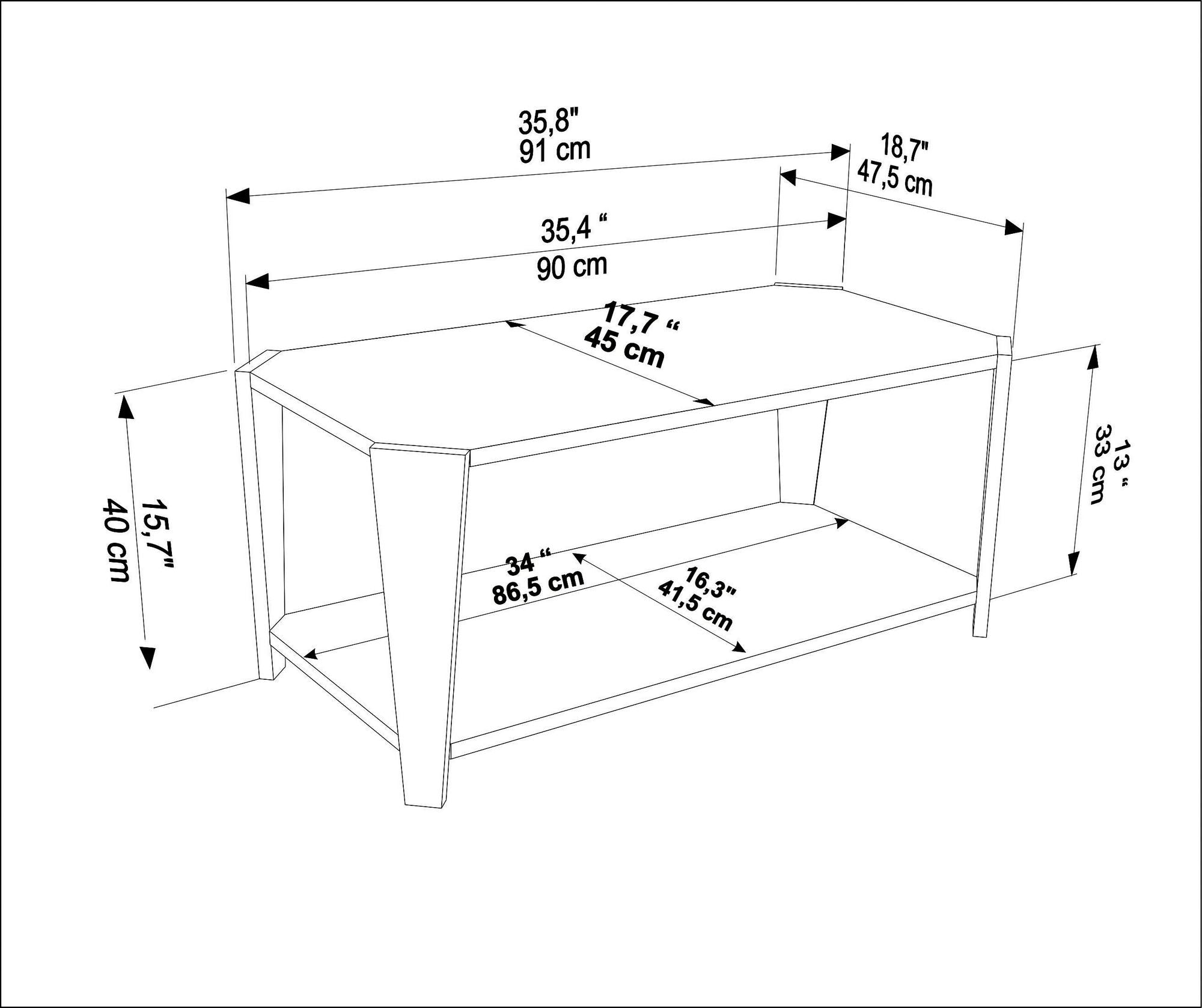 Mesa de Centro – 91cm x 40cm x 47,5cm – Noz e Travertino – Aglomerado