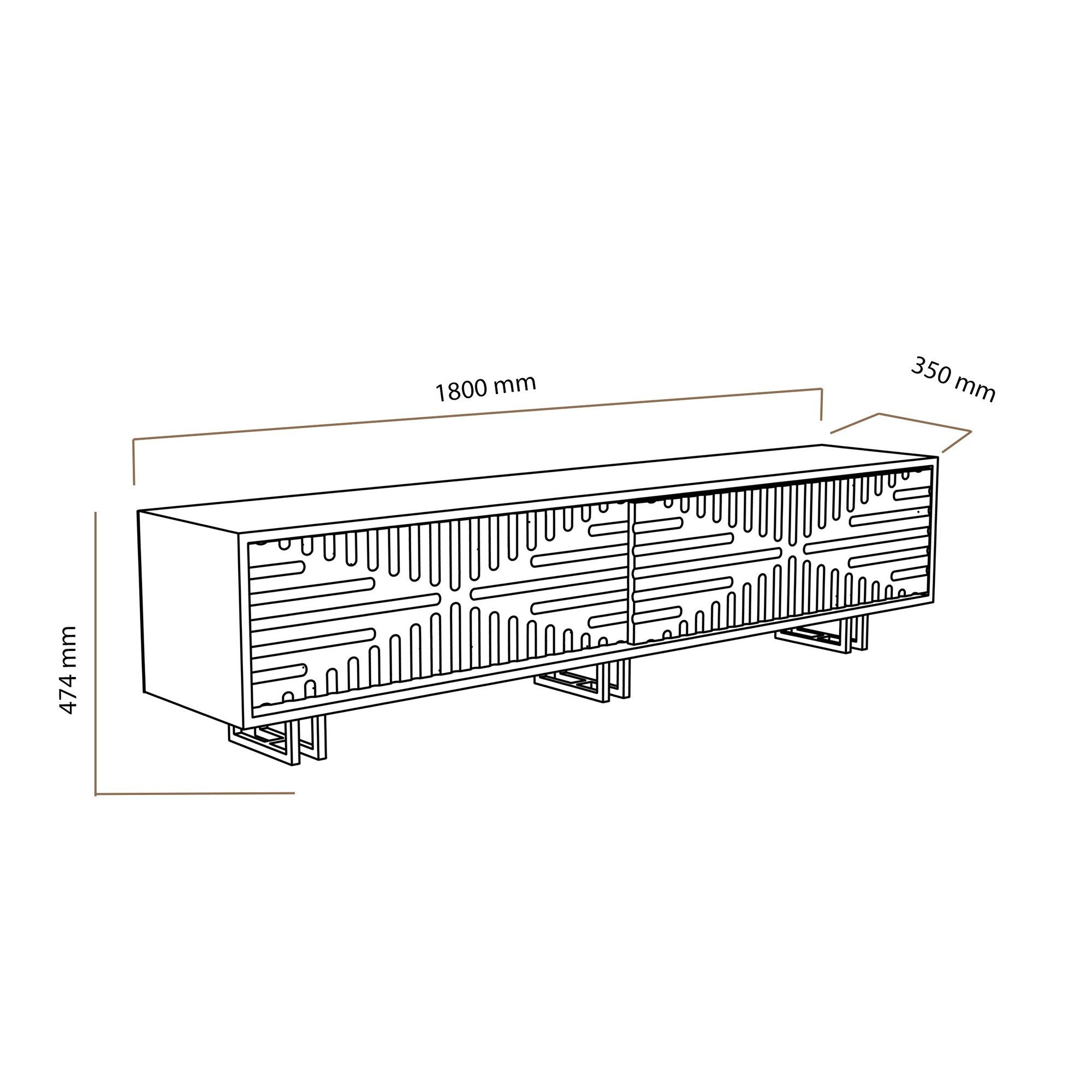 Móvel de TV moderno – 180 cm – Carvalho e Branco – Metal e Painéis de Partículas