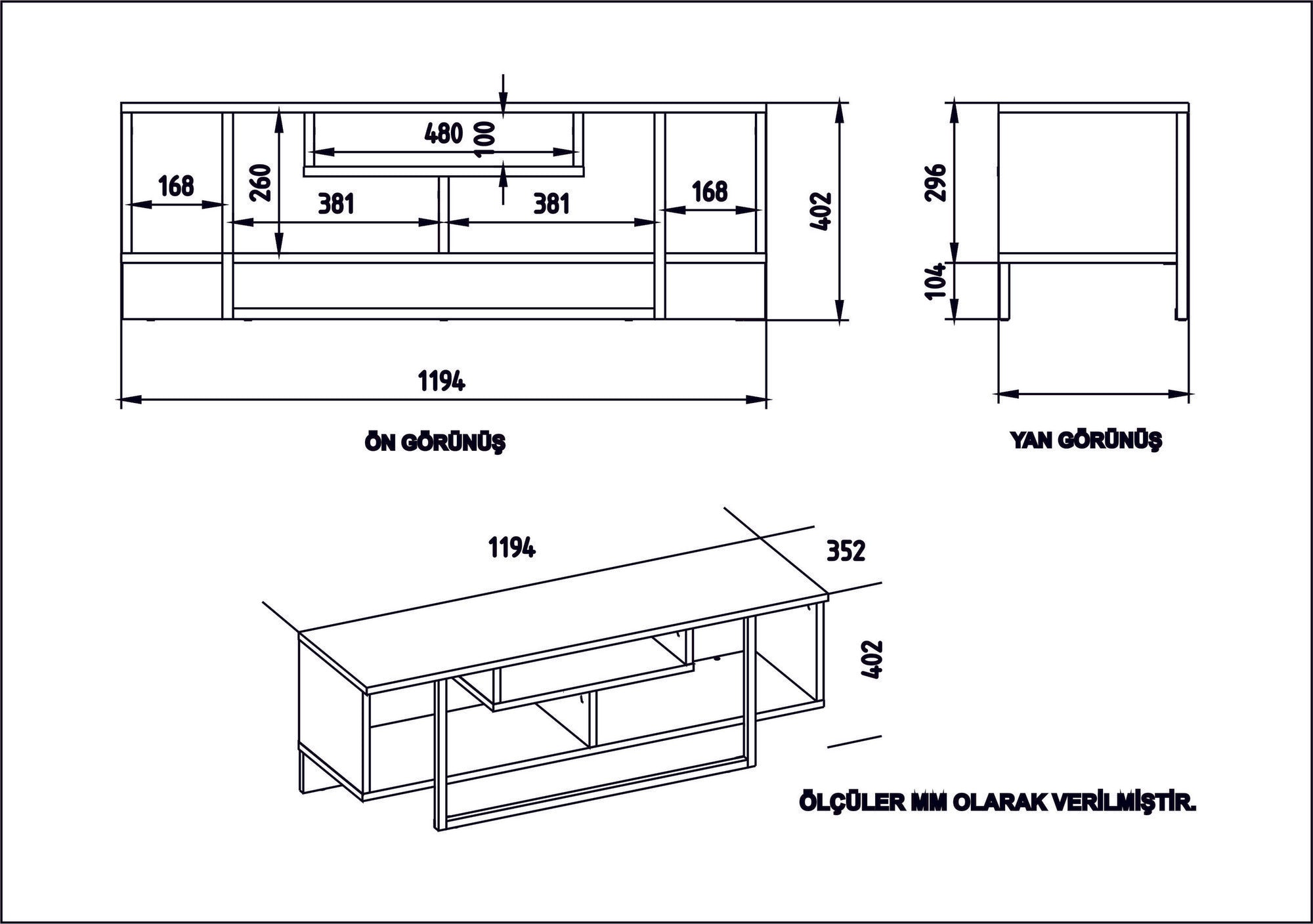 Móvel de TV moderno com opção de montagem na parede, 119,4 cm, branco/preto/carvalho, 100% revestido em melamina, 18 mm de espessura, várias prateleiras e armazenamento extra, design elegante