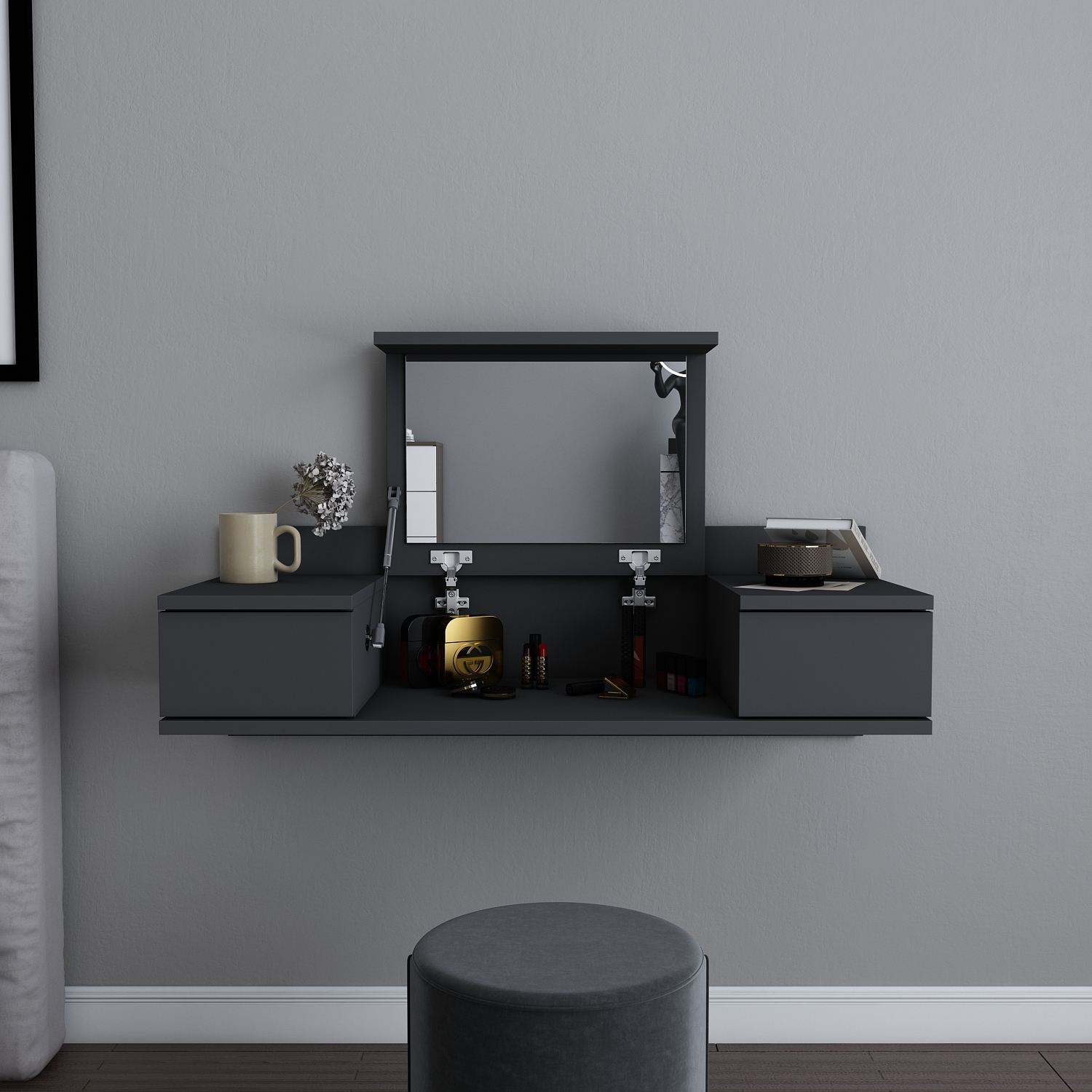 Toucador – 100cm x 62cm x 38,9cm – Antracite – Aglomerado revestido de melamina