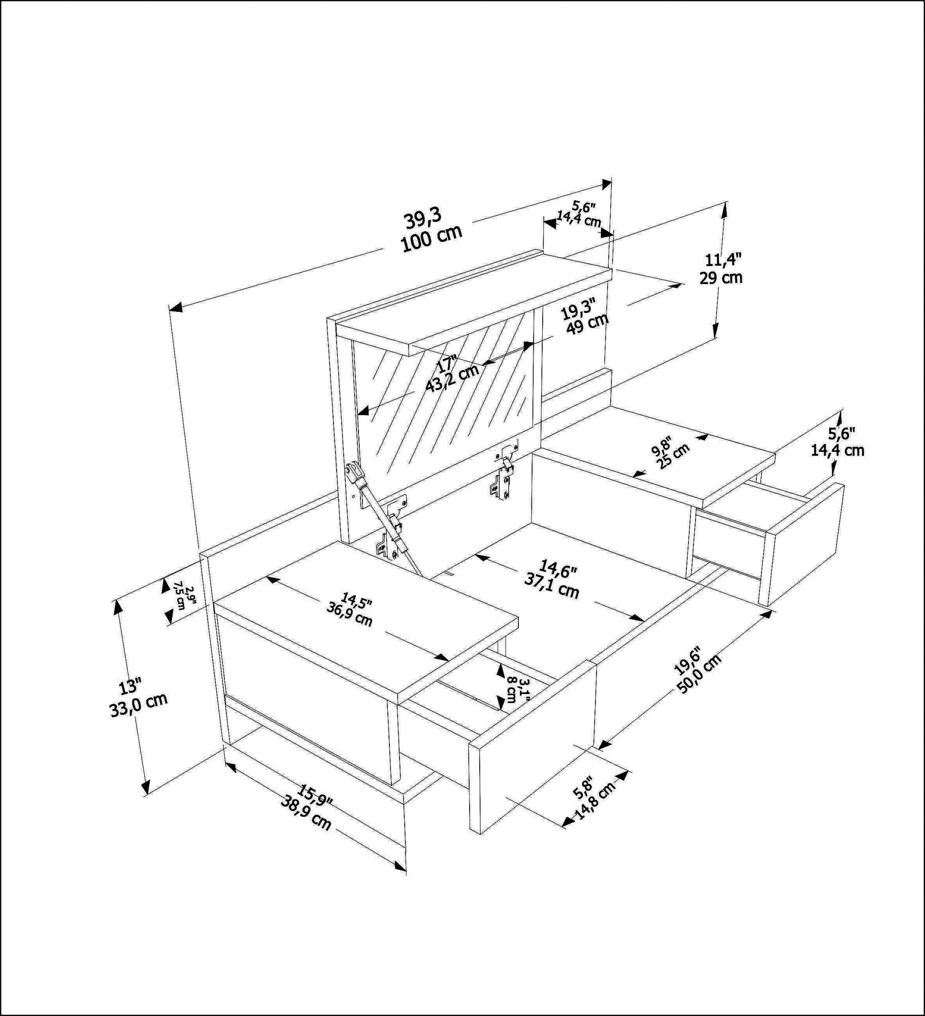 Toucador – 100 cm x 62 cm x 38,9 cm – Branca – Painel de partículas
