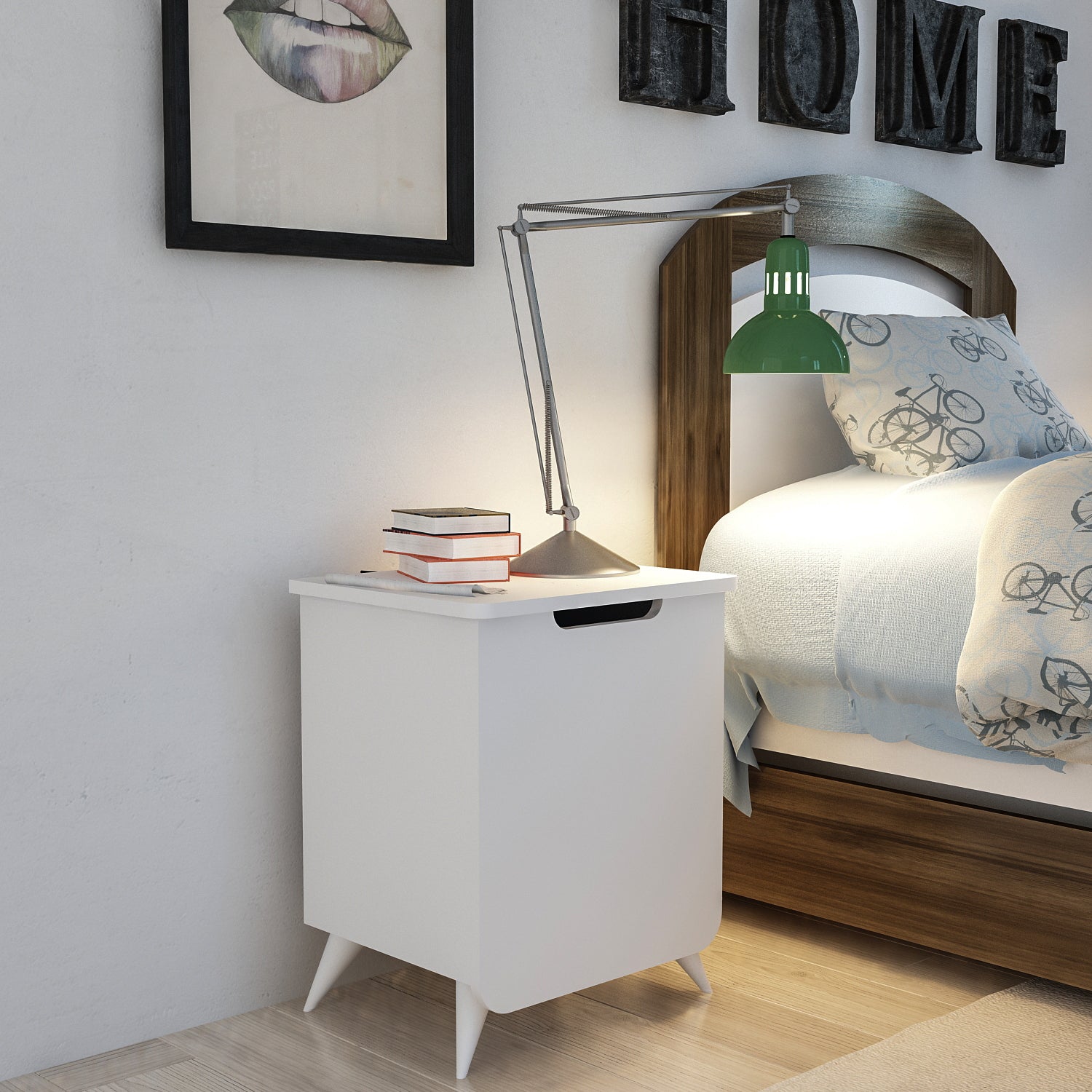 Mesa de Cabeceira Branca Moderna com Várias Prateleiras, 49 x 60 x 39 cm | Painel de Partículas 100% Revestido com Melamina, 18 mm de Espessura | Armazenamento Elegante para Casa e Hotel