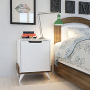 Mesa de Cabeceira Moderna com Prateleiras, Branca e Nogueira, 48,6 x 60 x 35 cm | Painel de Partículas 100% Revestido com Melamina, 18 mm de Espessura | Armazenamento Elegante para Casa e Hotel